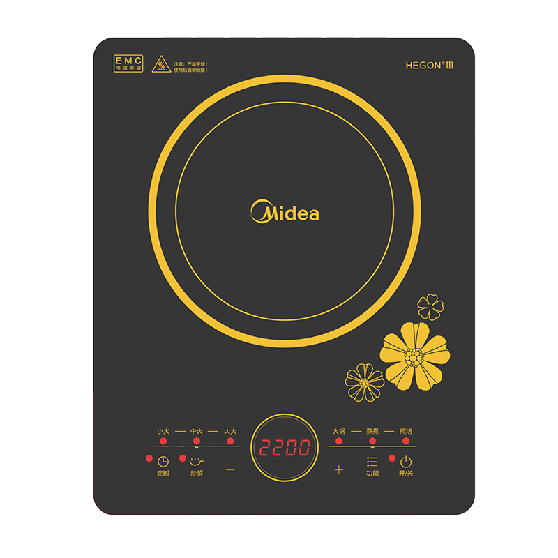 美的(Midea)电磁炉C22-RT2240大功率家用猛火耐用面板多功能智能定时八档火力纤薄电磁灶火锅炉大火爆炒(炒锅)