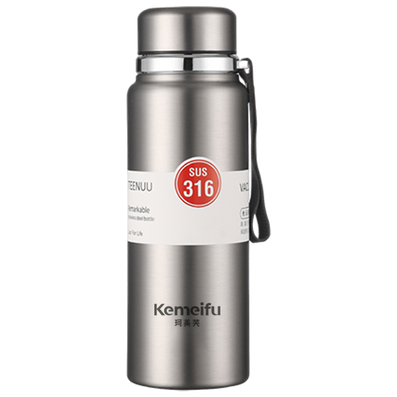 珂美芙 316不锈钢户外带提绳保温杯 枪色800ml 个