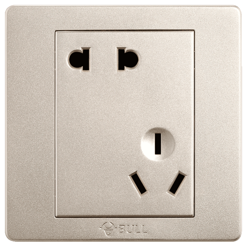 bull公牛开关插座86型10A六孔电源插座G07香槟金墙壁暗装6孔插座面板