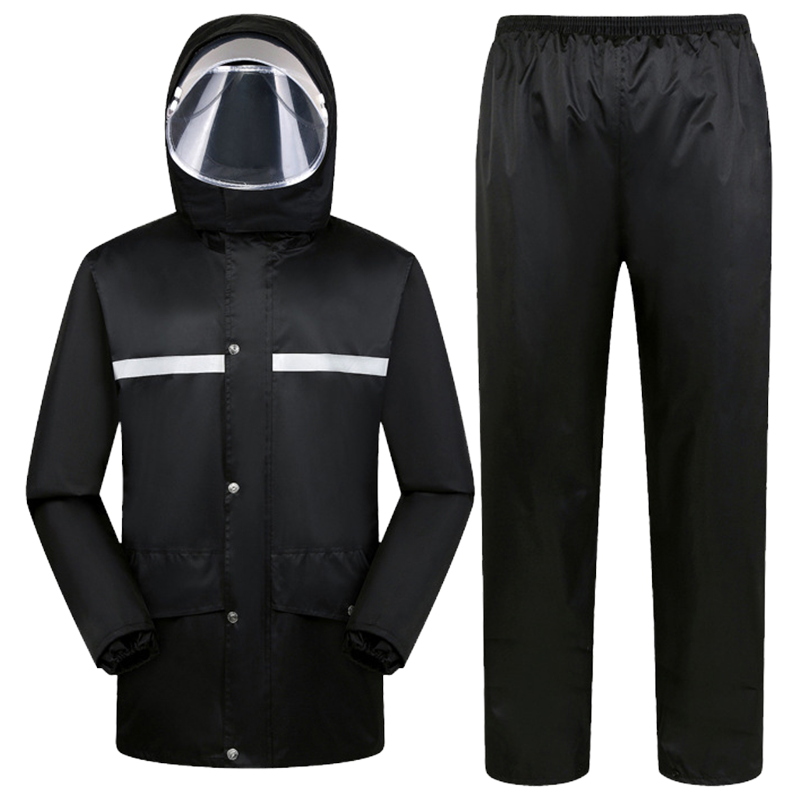 金荷 雨衣 成人雨衣套装 分体式雨衣 春亚纺雨衣 双帽檐雨衣黑色 定制尺码