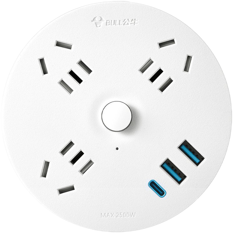 公牛(bull)GN-R203U20全长1.8米[20W快充]圆形插座带usb快充多功能插排家用多孔宿舍拖接线板创意排插