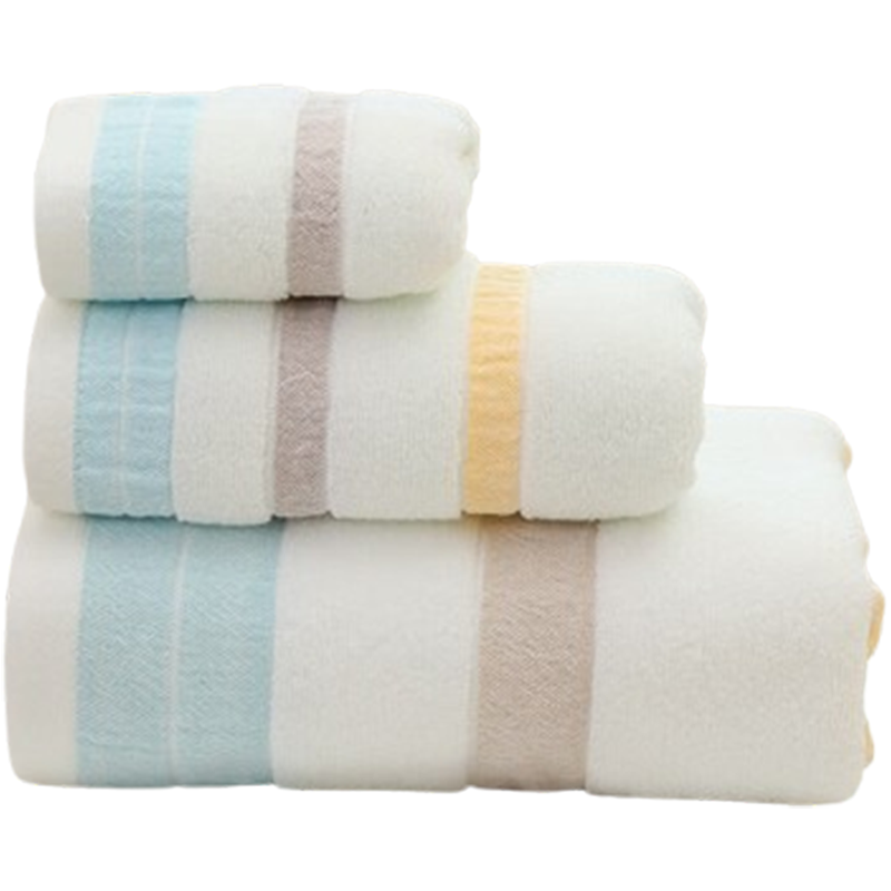 多喜爱毛巾蓝色全棉面料吸湿透气三色色织雅馨毛巾三件套
