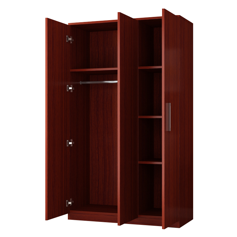 臻远ZY4022348简约木质衣柜衣服收纳柜 柚木色三门