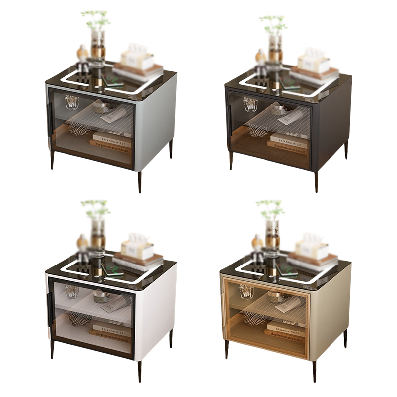 汉诺鑫威钢制智能床头柜保险箱家用一体现代多功能指纹无线快充简约床头柜纯钢单门+玻门(含一块隔板)