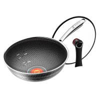 中科德马克不粘锅炒锅家用不锈钢炒菜锅燃气灶适用电磁炉专用平底锅无油烟34cm