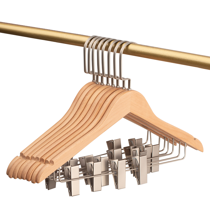 奇桄烁衣架带夹子榉木原木色10个/组