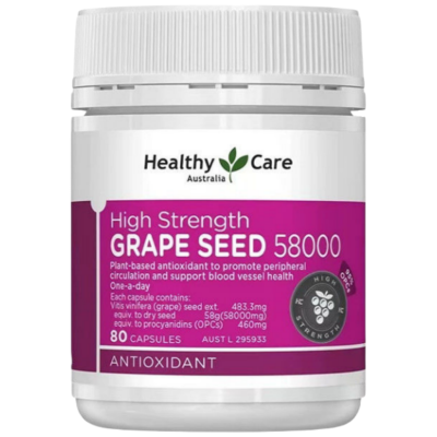 Healthy Care葡萄籽精华胶囊80粒/瓶装高含量58000mg 澳洲原装进口高浓原花青素胶囊 效期25.11左右