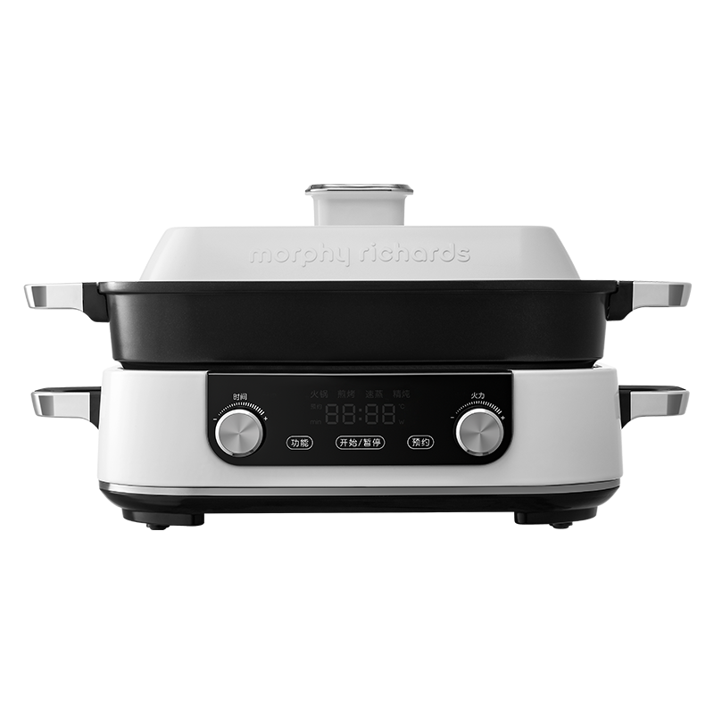 摩飞送礼多功能锅二代分体电火锅家用烤肉涮煎蒸煮电热锅大容量升级触屏预约调时网红料理锅MR9099 椰奶白(标配)