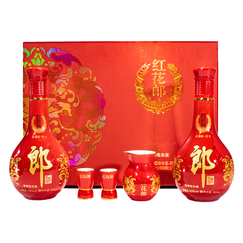 [甄选礼盒]郎酒红花郎十(10)双瓶礼盒装 53度酱香型白酒500mL*2瓶带陶瓷酒具