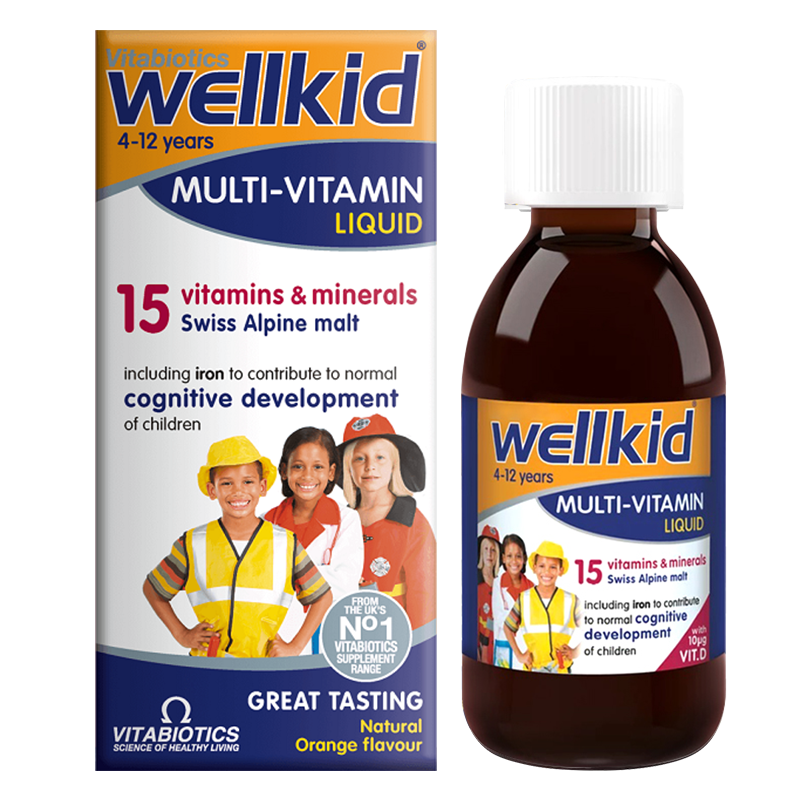 英国进口 薇塔vitabiotics Wellkid儿童15种营养液 宝宝多种维生素D 150ml