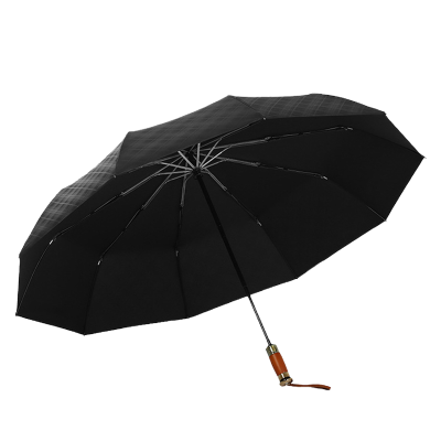 漫山 三折自动雨伞全铝伞架暗格纹实木复古商务伞MXQ-A82(把)