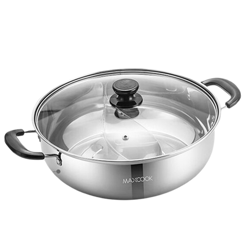 美厨鸳鸯火锅304不锈钢带玻璃盖燃气电磁炉通用30cmMCT1204