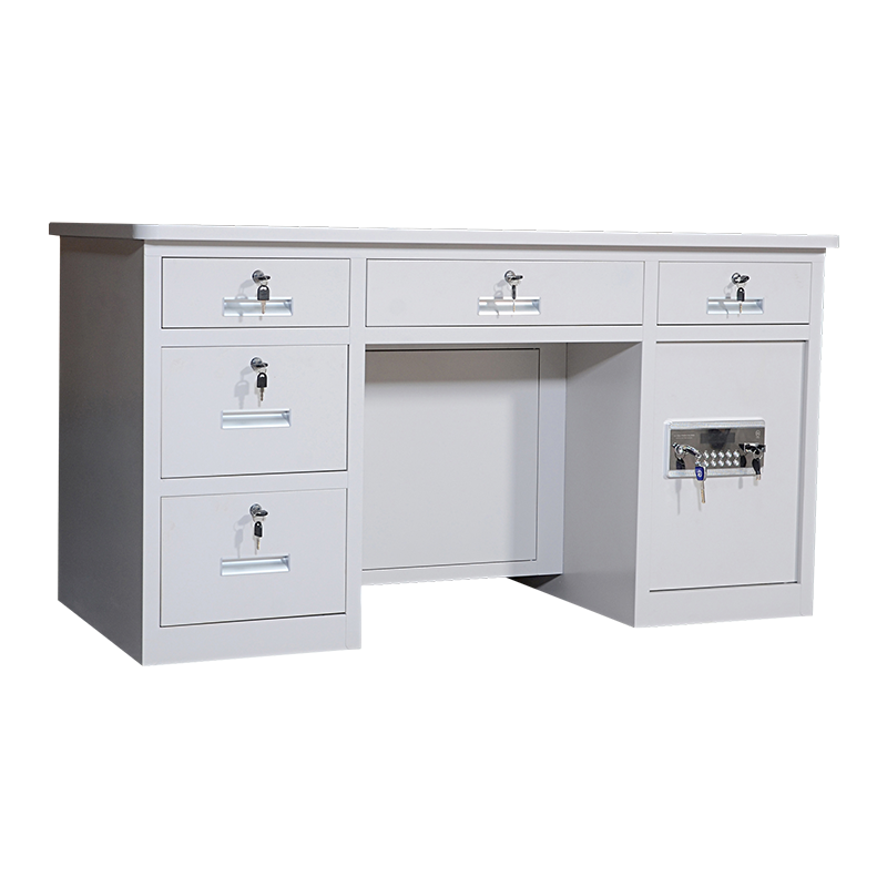 臻远 BXZ-18 钢制保险桌可投币收银财务桌1.4m白色五斗电子锁