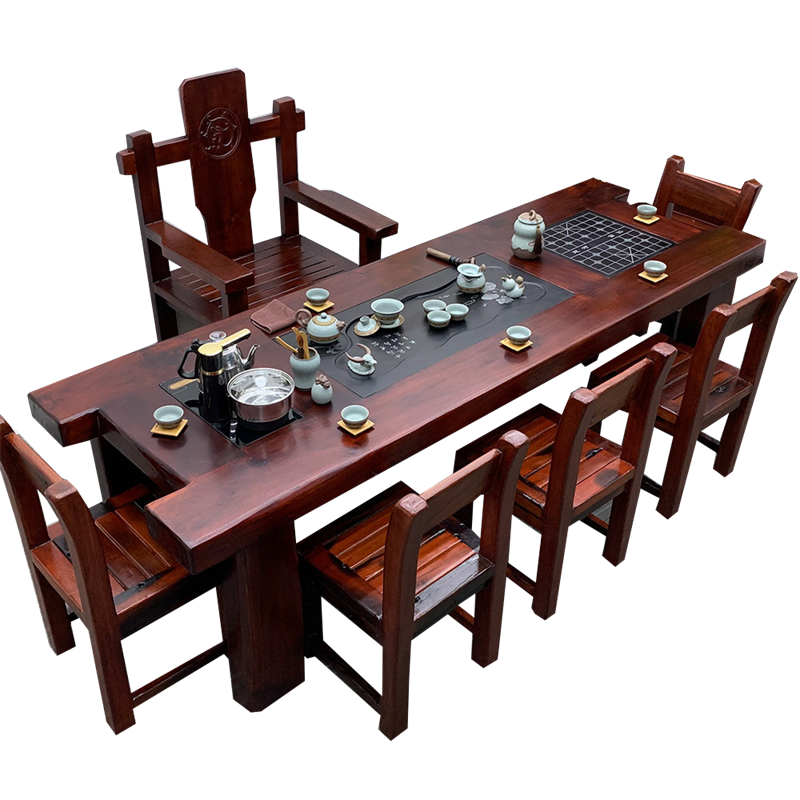 戴劲 茶台老船木茶桌椅组合中式家具功夫小茶几茶艺茶具套装一体 2.4米