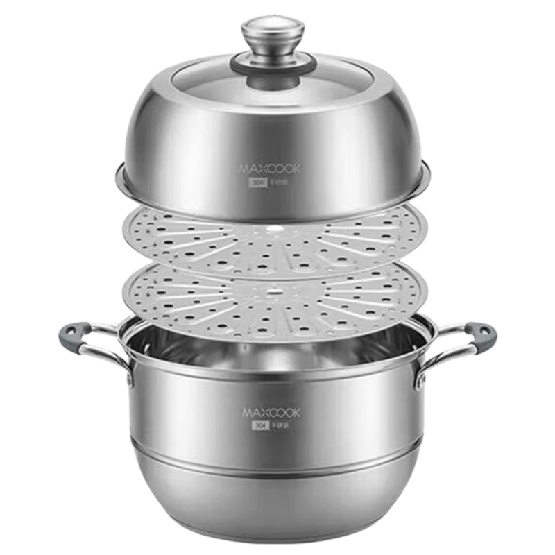 美厨蒸锅304不锈钢34cm三层复底电磁炉燃气灶通用MCZ712