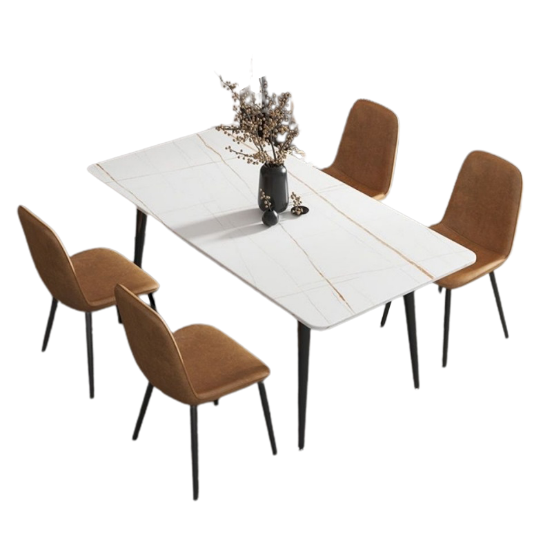 锦北岩板餐桌椅组合新中式家用现代简约方形饭桌小户型1.8米一桌四椅