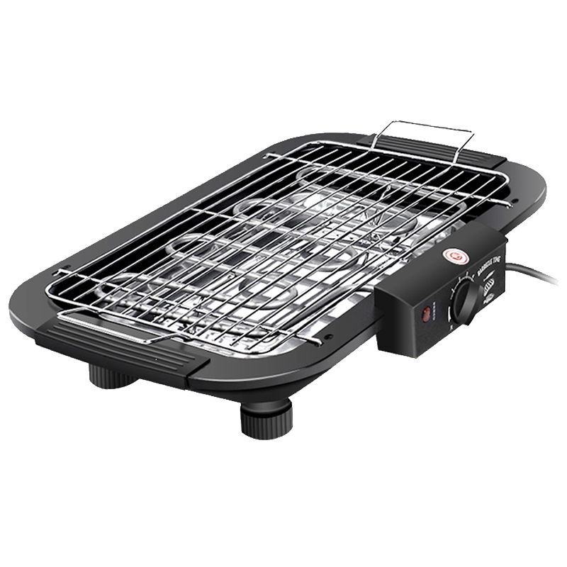 邦可臣电烧烤炉家用韩式烧烤架室内电烤肉炉羊肉串电烤炉烤串烤肉机_炫砂黑双发热管煎盘十五件套