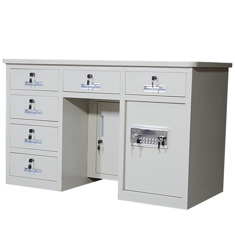 臻远 BXZ-06 钢制保险桌可投币收银财务桌1.2m白色六斗电子锁