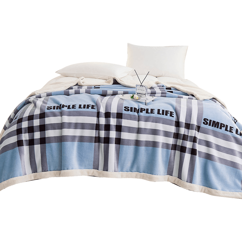 伊伊爱 欧棉绒双面加厚绒条格毛毯