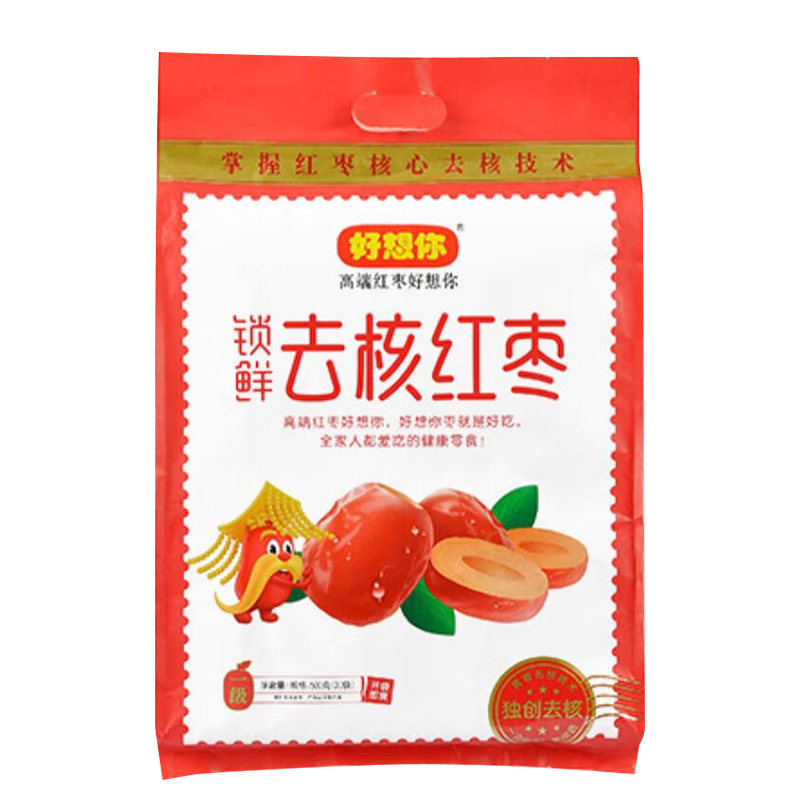 好想你枣制品免洗即食一口鲜甜一级锁鲜去核红枣500g*1袋(包装随机)