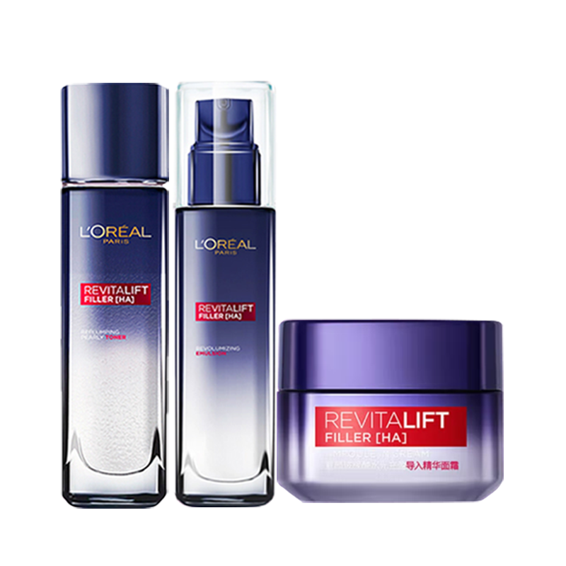 欧莱雅复颜玻尿酸套装(晶露65ml+乳液50ml +零点霜15ml *2)玻色因紧致抗皱补水保湿水光充盈护肤品