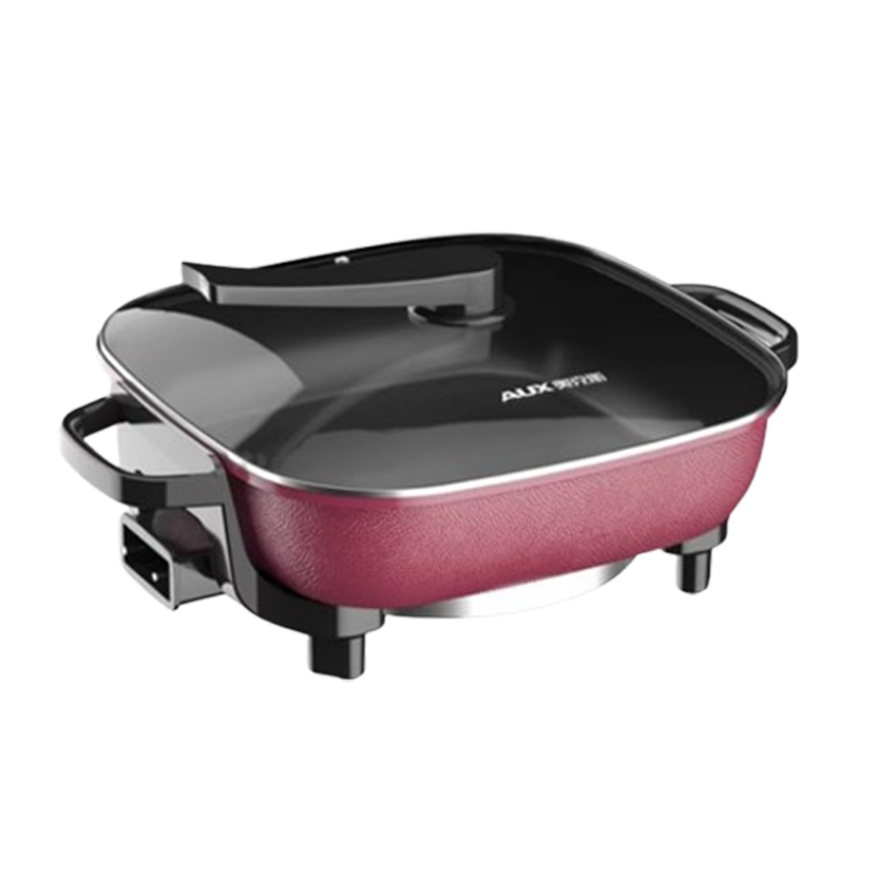 奥克斯(AUX)电火火锅锅家用多功能专用电煮锅一体式电热锅炒菜炒锅不粘_中号米白色蒸笼木铲汤勺漏勺