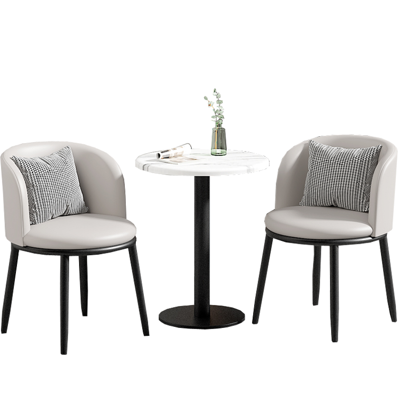 锦北 洽谈桌北欧轻奢奶茶店皮质茶桌椅组合简约一桌两椅 浅灰色