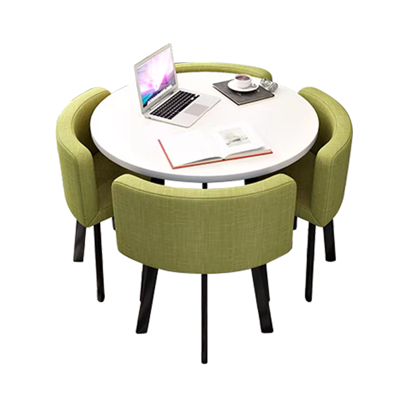 臻远 ZY4100947 简约接待桌椅洽谈桌椅 一桌四椅 白色圆桌绿色布椅