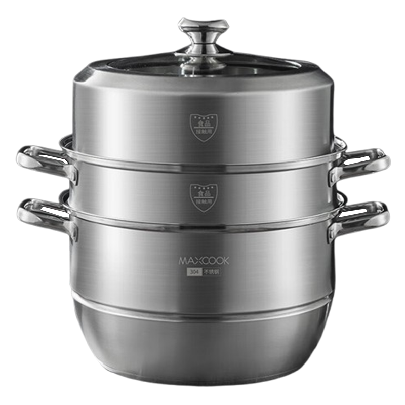 美厨蒸锅304不锈钢32cm复底三层复底燃气电磁炉通用MCZ866