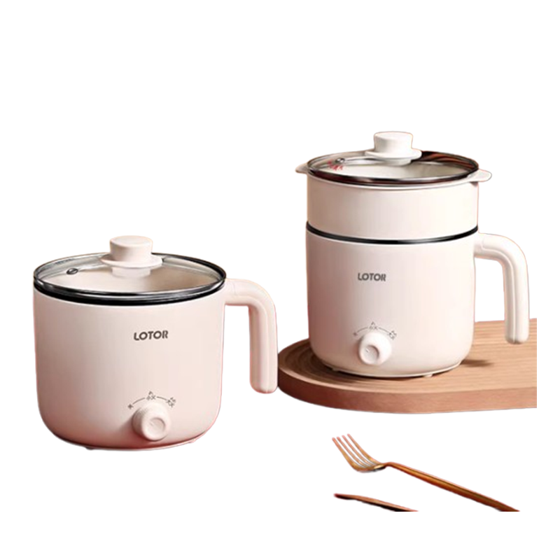 小浣熊宿舍学生电煮锅1人2多功能家用迷你小型火锅寝室小锅小电锅_米白色1.2L