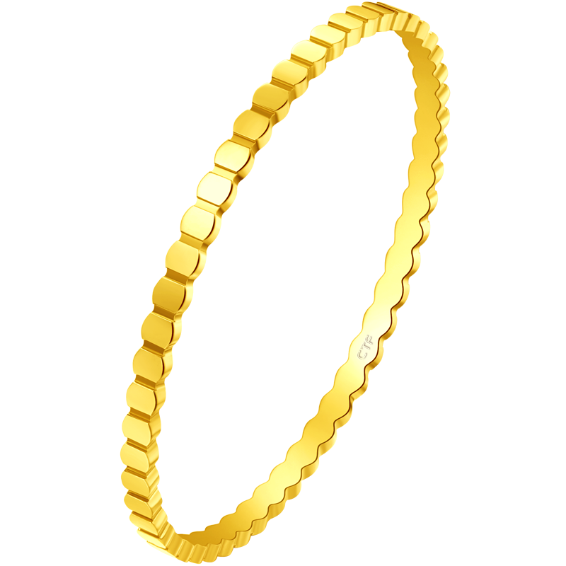 周大福ING系列几何圆形光身密口蜂巢足金黄金手镯计价(工费:680元)F218571