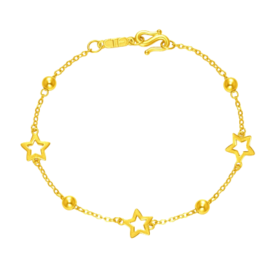 周大福珠宝简约星星足金黄金手链计价(工费260元)EOF186