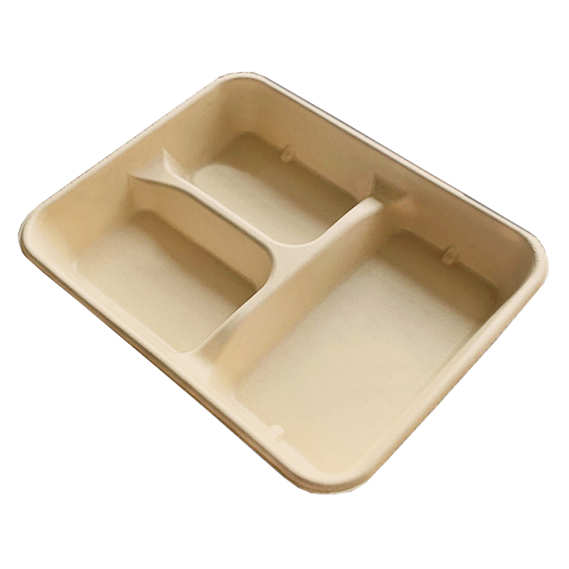 旺琰礼 一次性餐盒三格餐盒可降解纸浆餐盒1100ml*150个/箱
