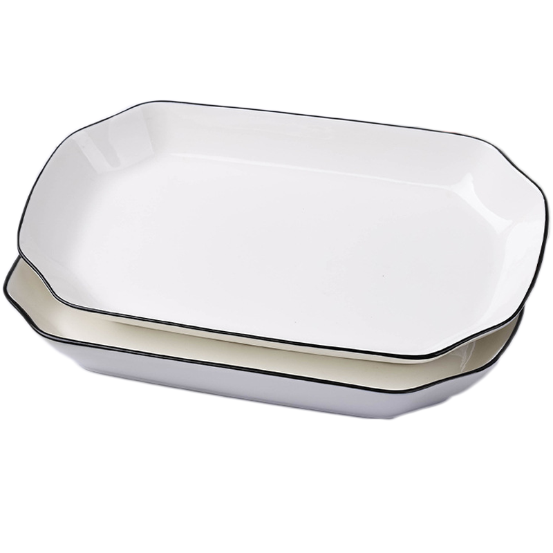 琅柯 黑线陶瓷鱼盘 10英寸 27cm