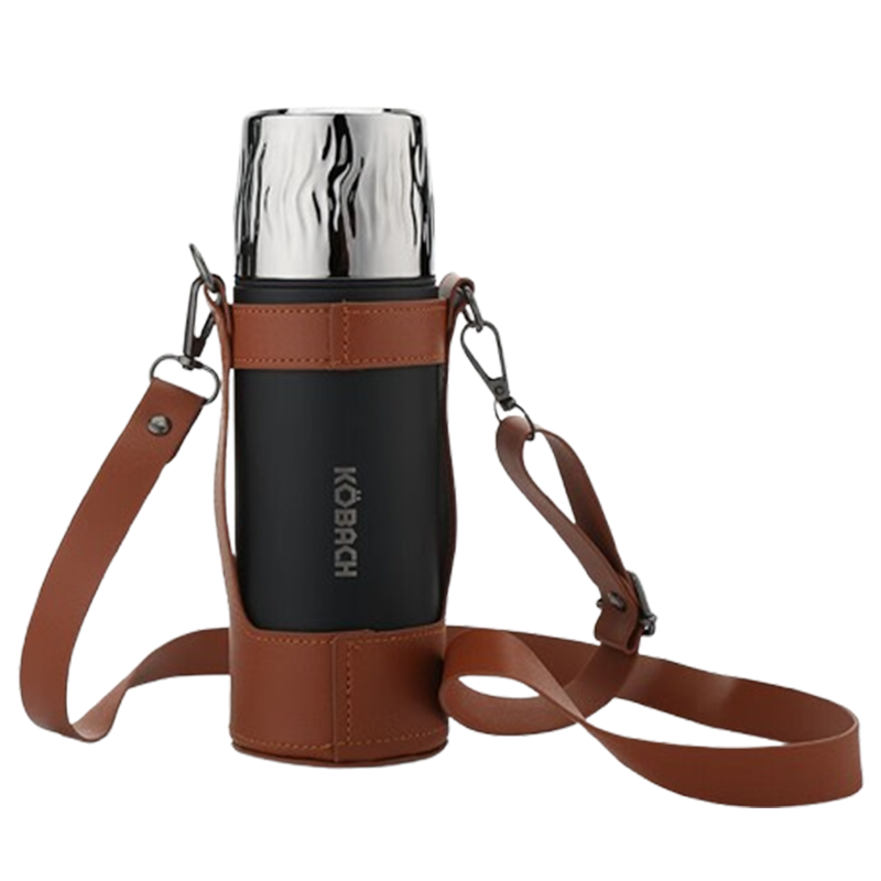 康巴赫保温壶不锈钢防烫双饮背带保温杯450ml墨黑LPB45B02