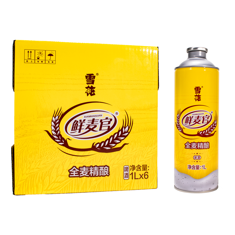 雪花啤酒[鲜麦官]全麦精酿1L*6罐11.5度 精选酒花麦芽酿制