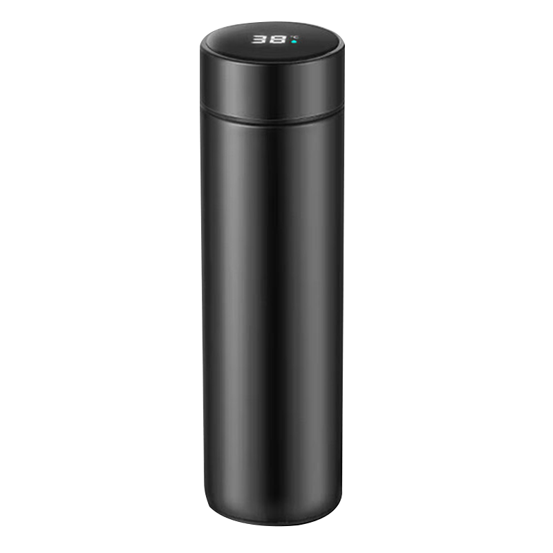 美厨保温杯304不锈钢智能显温直身保温水杯500ml钢琴黑MCB1084