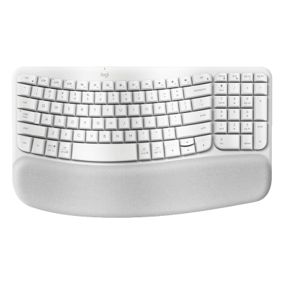 罗技(Logitech)WAVE KEYS无线人体工程学键盘蓝牙软垫掌托办公舒适-米白色