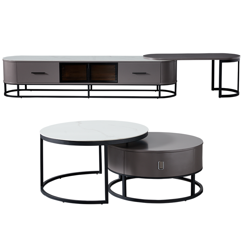 全友家居 意式极简高低组合茶几圆几 客厅家具