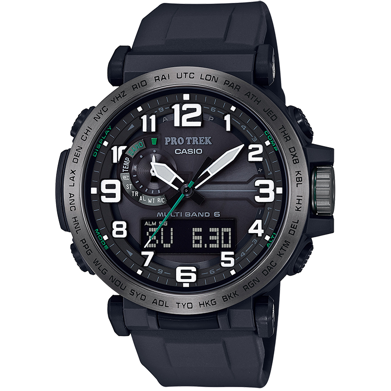 CASIO官方旗舰店卡西欧手表男 PROTREK 石英表男 双显新品限量登山太阳能六局电波户外运动表PRW-6600Y