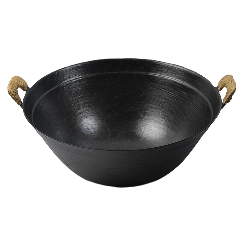 章丘铸铁锅手工传统老式双耳大炒锅家用加深加厚无涂层生铁炒菜锅双耳铸铁锅