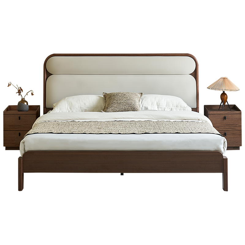 全友家居新中式多功能布艺软包双人床1.8米2米主卧室实木高脚床