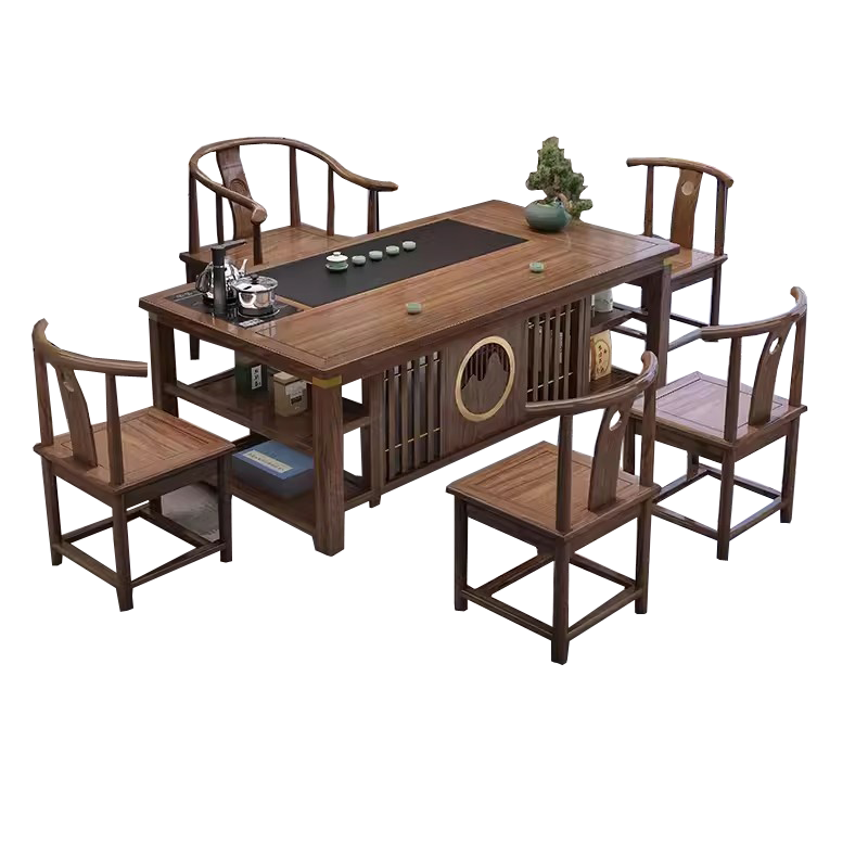 锦北 茶台茶具套装一体禅意茶几茶桌椅组合泡茶台1.8祥和桌+围椅+4月牙