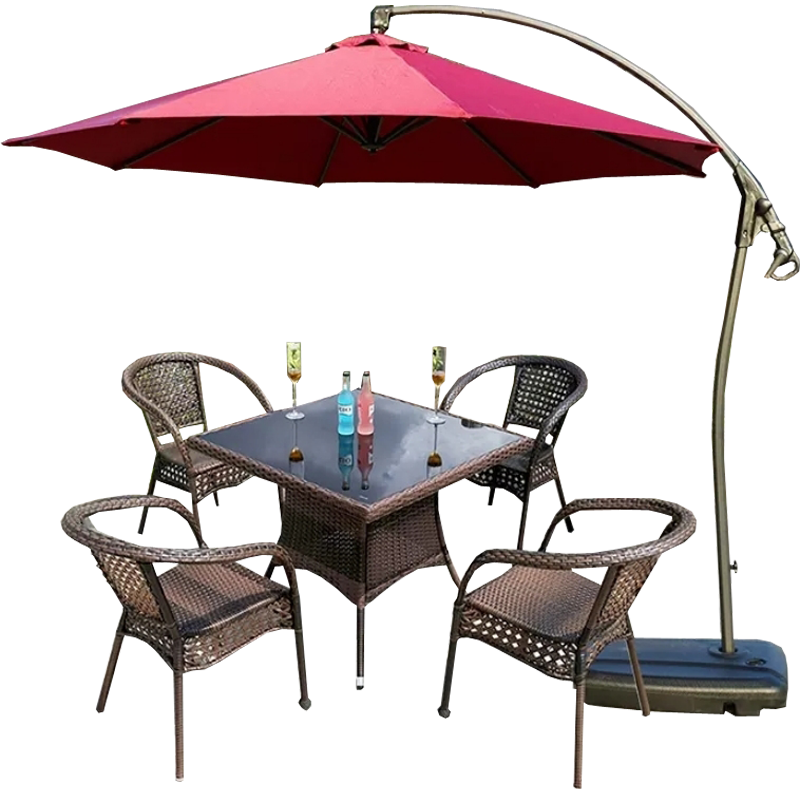 晋舰 藤椅阳台桌椅庭院藤编椅子花园茶几藤椅组合 4椅+90方桌+地中海伞