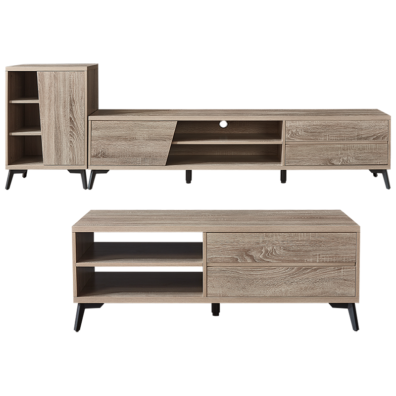 全友家居 现代简约茶几电视柜 木纹多储物空间茶几电视柜 客厅家具 多组合可选