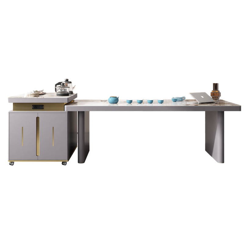 晋舰 现代轻奢岩板餐桌岛台茶桌烧水壶一体桌客厅泡茶桌椅 2.0米1桌8椅