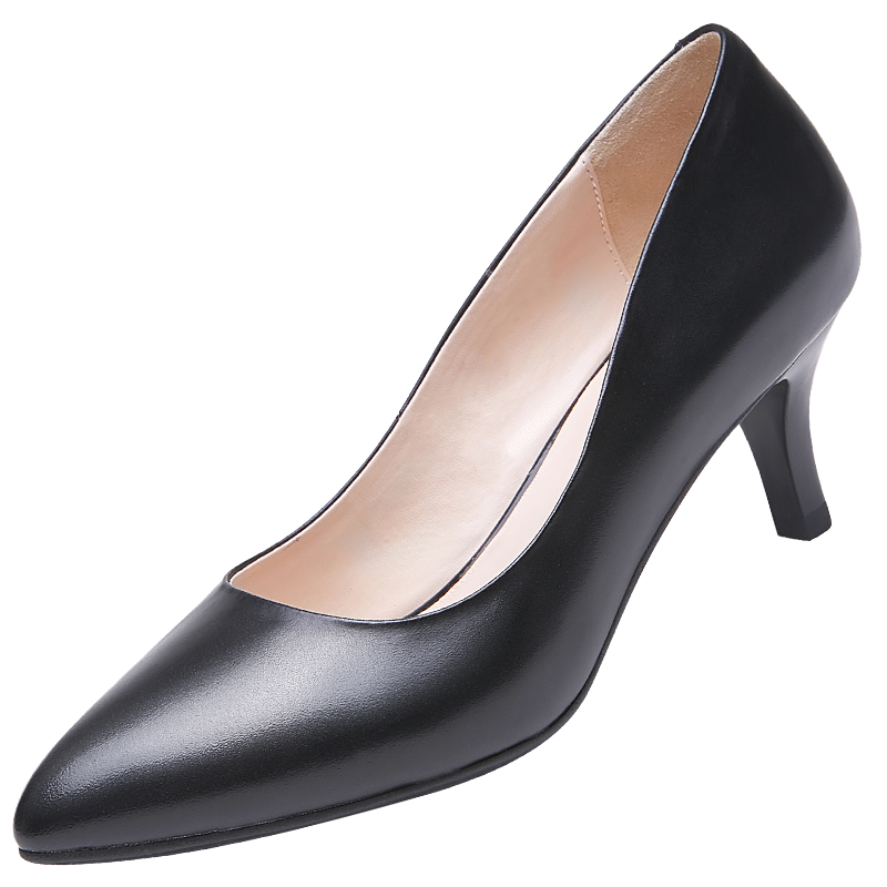 奥康女鞋尖头高跟鞋女细跟浅口单鞋百搭工作鞋女小皮鞋