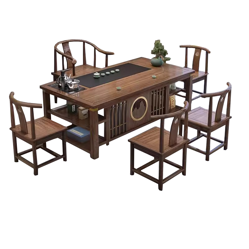 锦北 茶台茶具套装一体禅意茶几茶桌椅组合泡茶台2.0祥和桌+围椅+4月牙