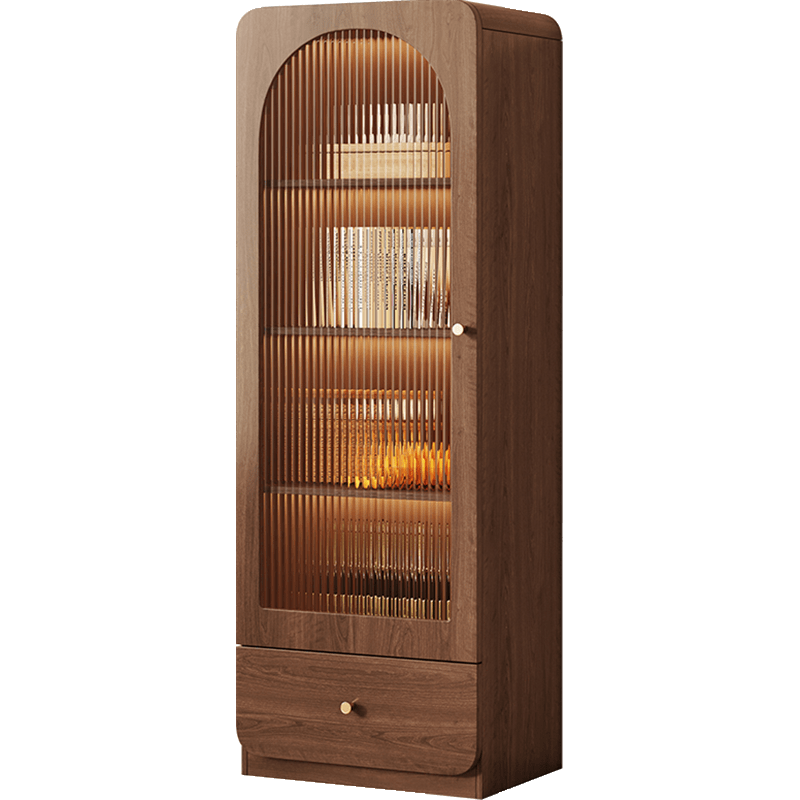 复古风玻璃餐边酒柜靠墙家用客厅立柜电视边柜展示置物窄柜储物柜