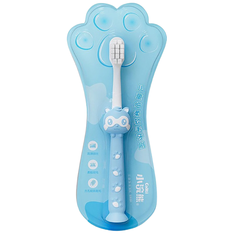小浣熊牙刷儿童净齿细柔软毛小巧刷头绵柔触感可爱造型海汐蓝*1支